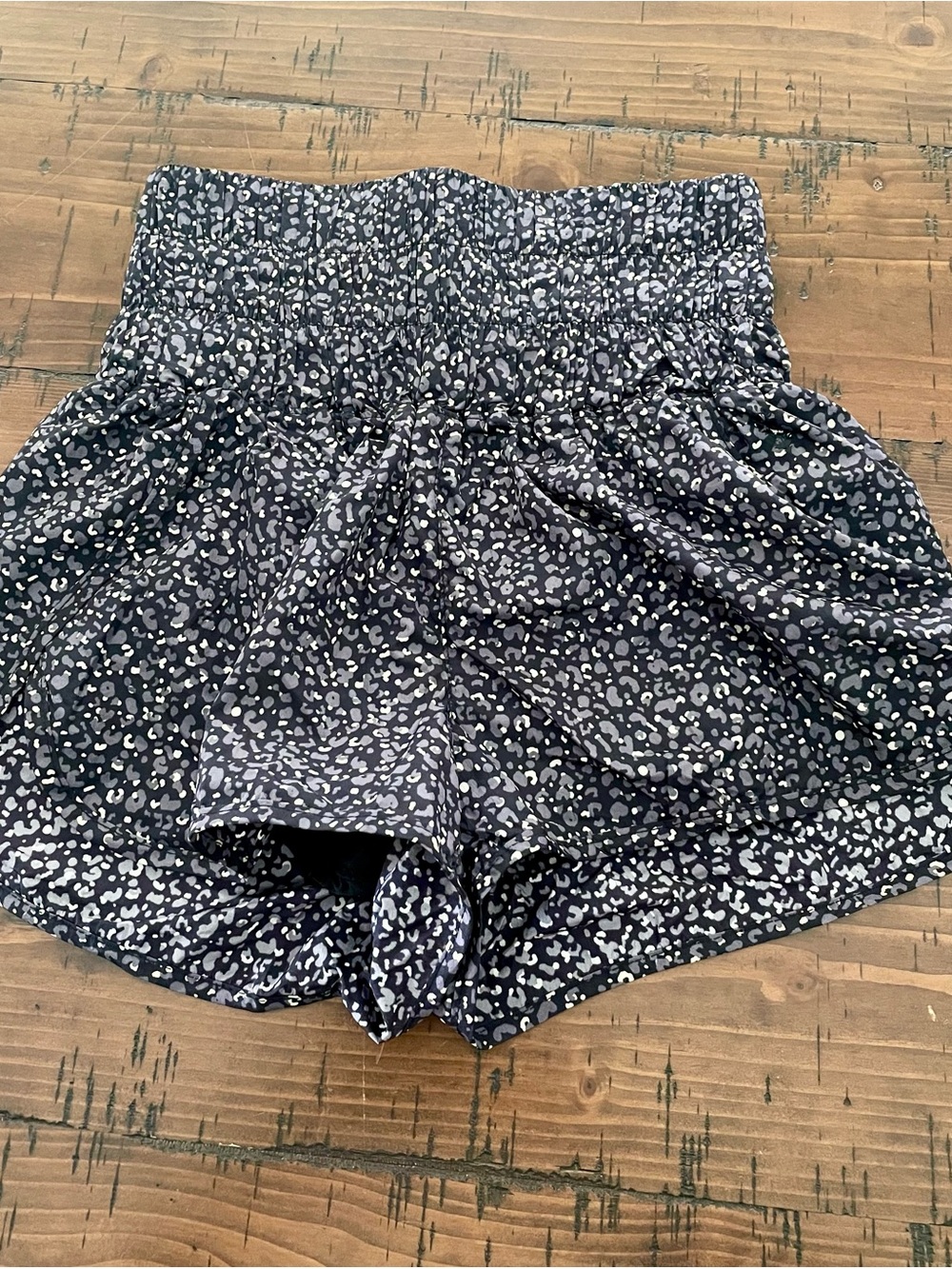 Altar'd State Navy and White Leopard Print Smocked Waist Shorts